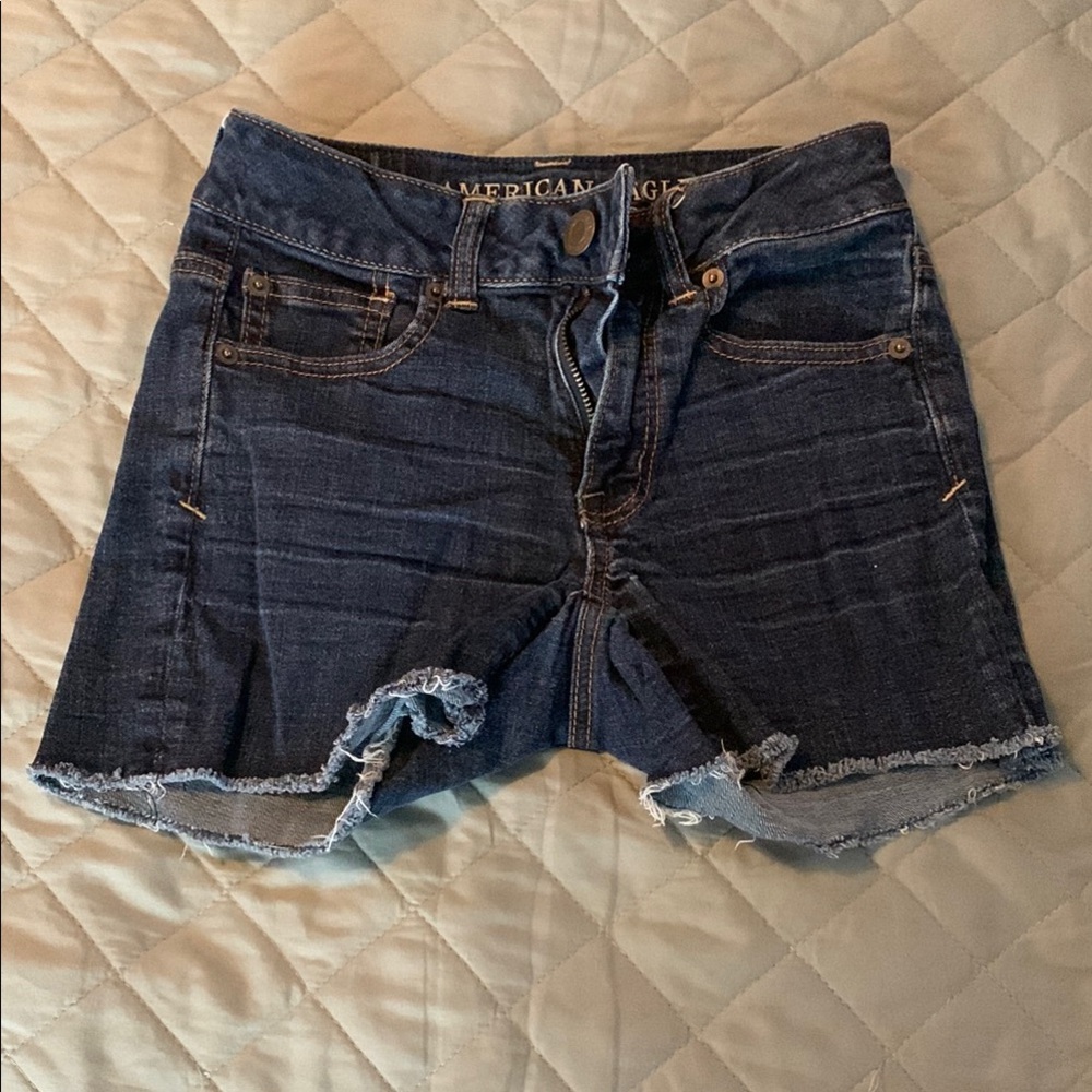 American Eagle Outfitters Blue Jean Shorts with Frayed Hem